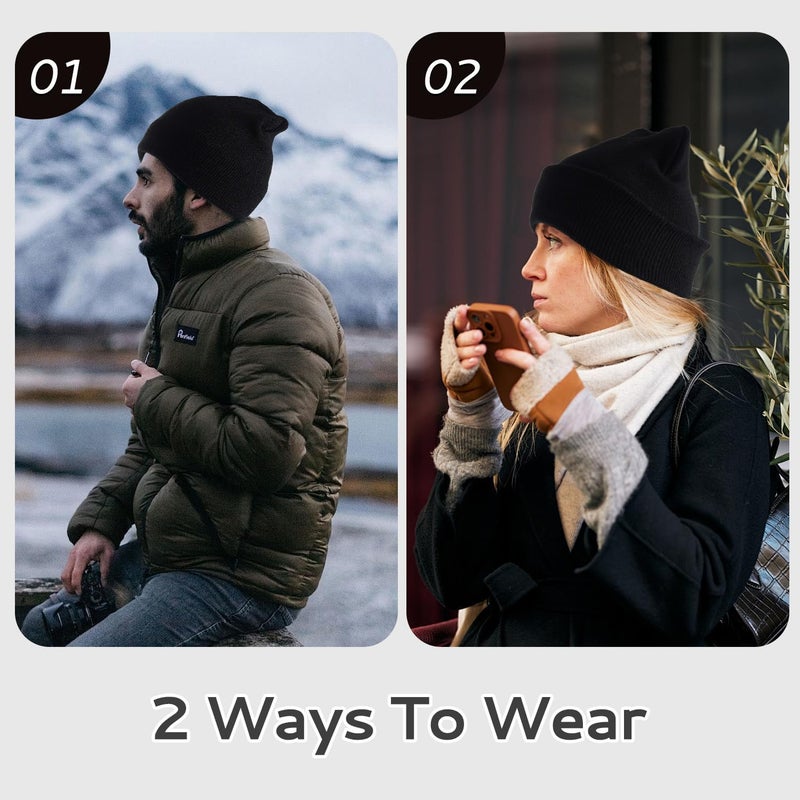 Dfqsofd Beanie for Men Women, Knitted Hats for Women Soft Warm Winter Hat Unisex Cuffed Beanie Skully Cap for Cold Weather - Image 3